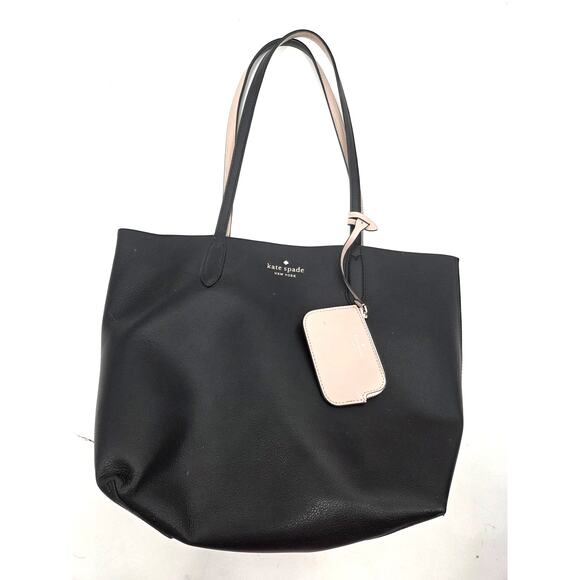 Kate Spade Ava Reversible Grained Leather Tote Black/Pink Blush Shoulder Coin - Picture 1 of 9